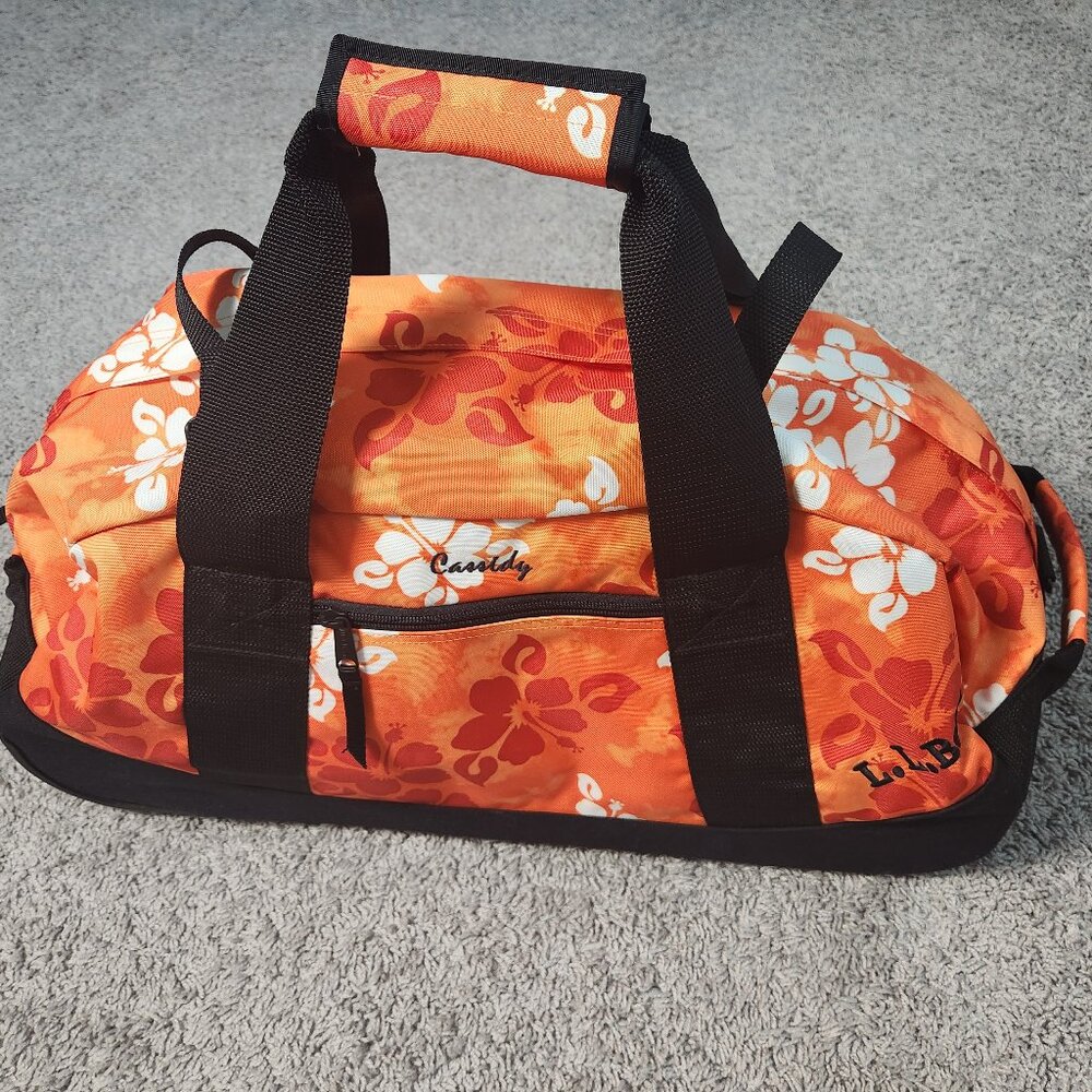 LL Bean XL Rolling Duffle Bag Orange Hibiscus Floral No Shoulder Strap